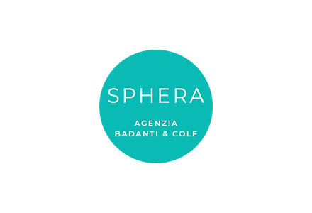 Logo dell'Agenzia Sphera con scritta 'Agenzia Badanti & Colf' in un cerchio verde acqua.