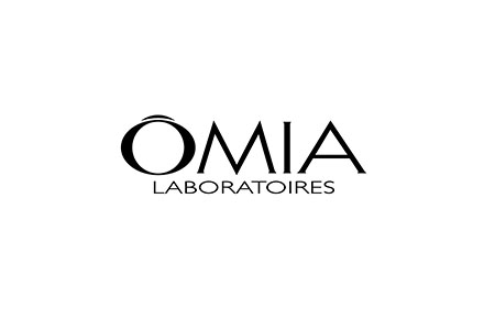 Logo di OMIA Laboratoires con design elegante e minimalista.