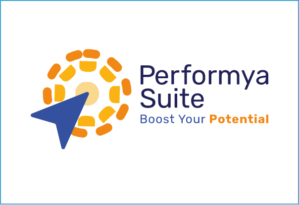 Logo di Performya Suite con freccia blu e testo promozionale.