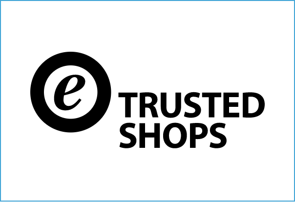 Logo di Trusted Shops con una 'e' dentro un cerchio e la scritta 'TRUSTED SHOPS'.
